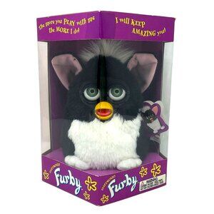 Furby Skunk Black and White Pink Ears Green Eyes 1998 Vintage Factory Sealed NWB